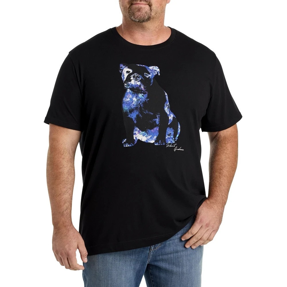 Robert Graham Mens Black Bulldog Graphic T-Shirt 3XLT Big and Tall New